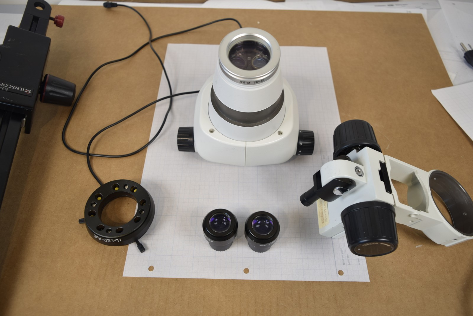 ScienScope Stereo Zoom Microscope Head G-AL 0.5X ELZ-P2 Rail LED Ring - No Stand