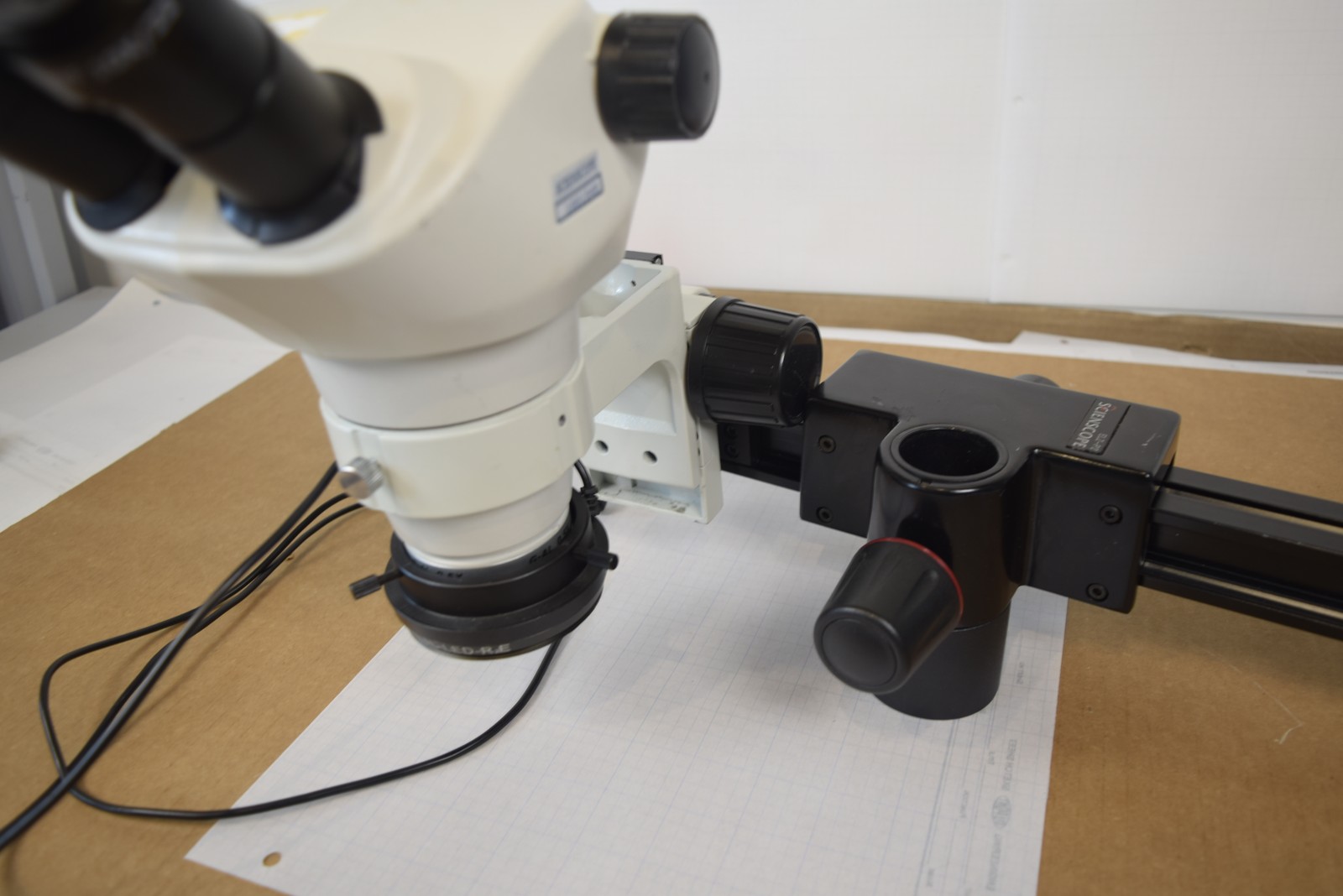 ScienScope Stereo Zoom Microscope Head G-AL 0.5X ELZ-P2 Rail LED Ring - No Stand