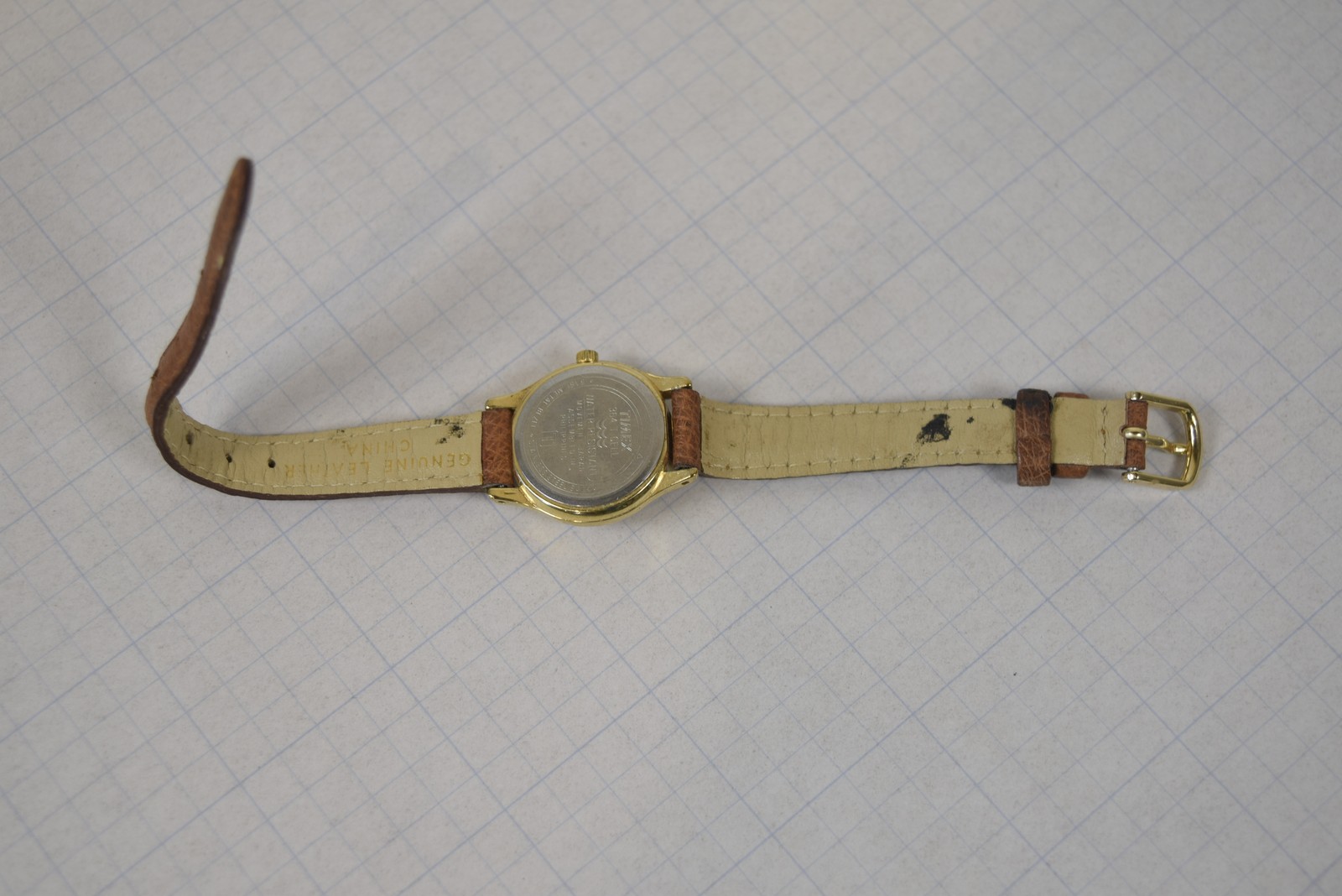 Vintage Timex Sun Moon Phase Quartz Watch Gold Tone Date Brown Leather Band