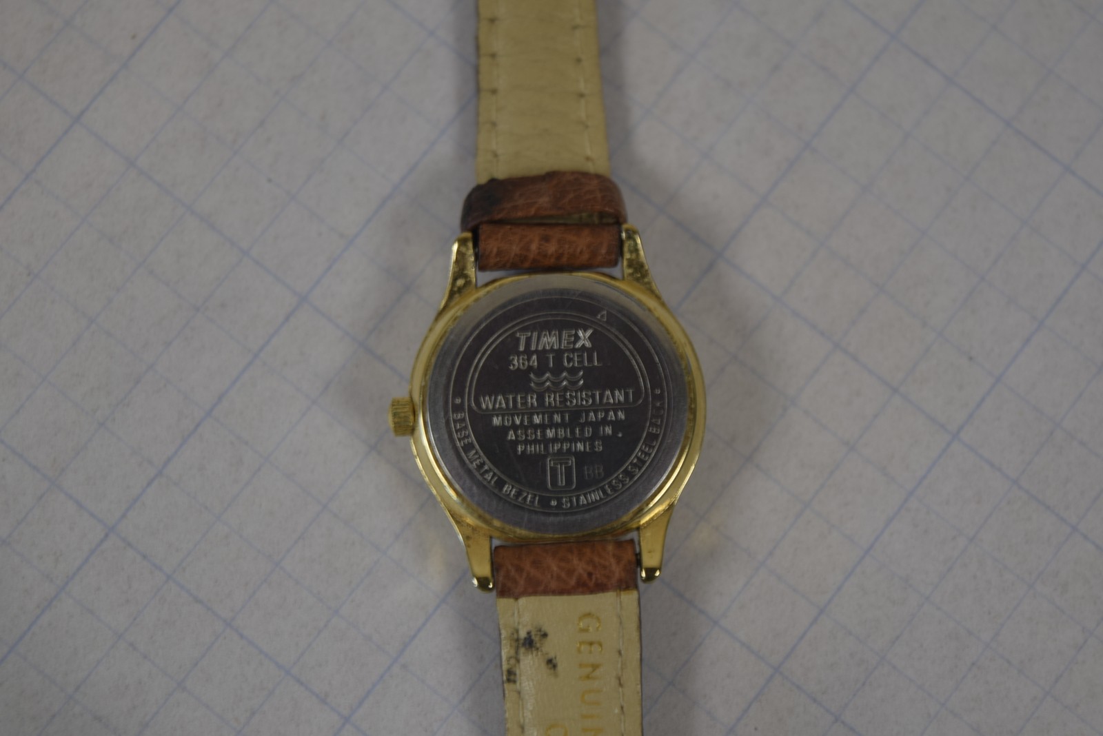 Vintage Timex Sun Moon Phase Quartz Watch Gold Tone Date Brown Leather Band