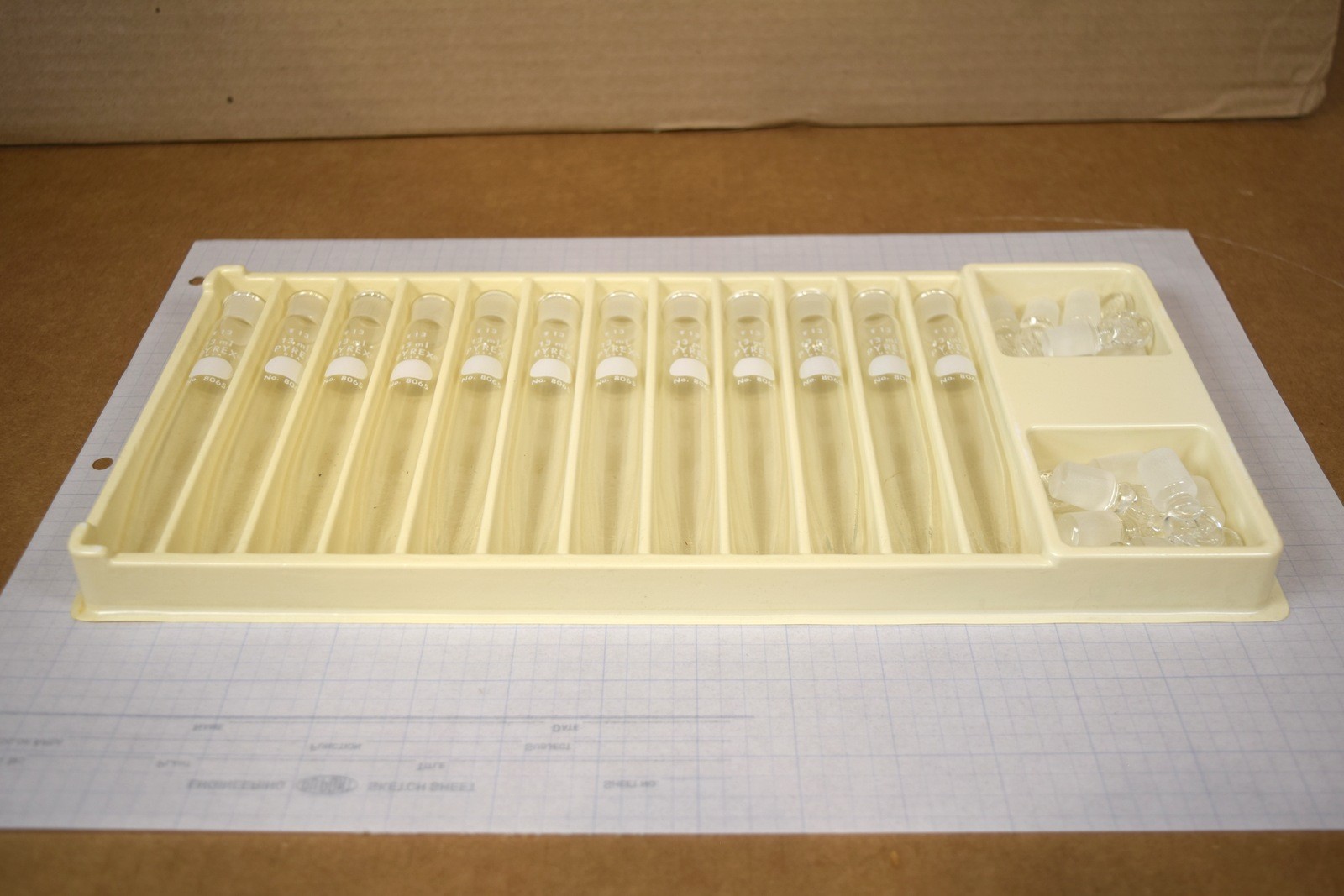 Vintage Corning Pyrex 8065 Centrifuge Tube 13mL COMPLETE 12 Tubes + 12 Stoppers