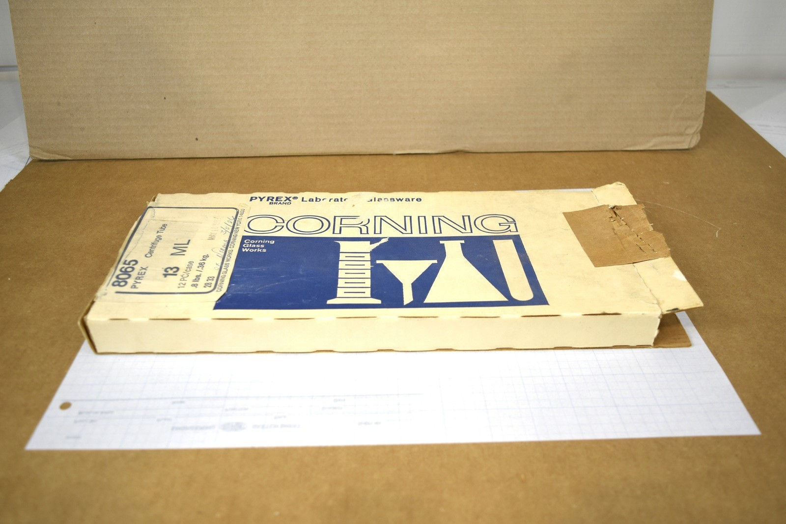 Vintage Corning Pyrex 8065 Centrifuge Tube 13mL COMPLETE 12 Tubes + 12 Stoppers