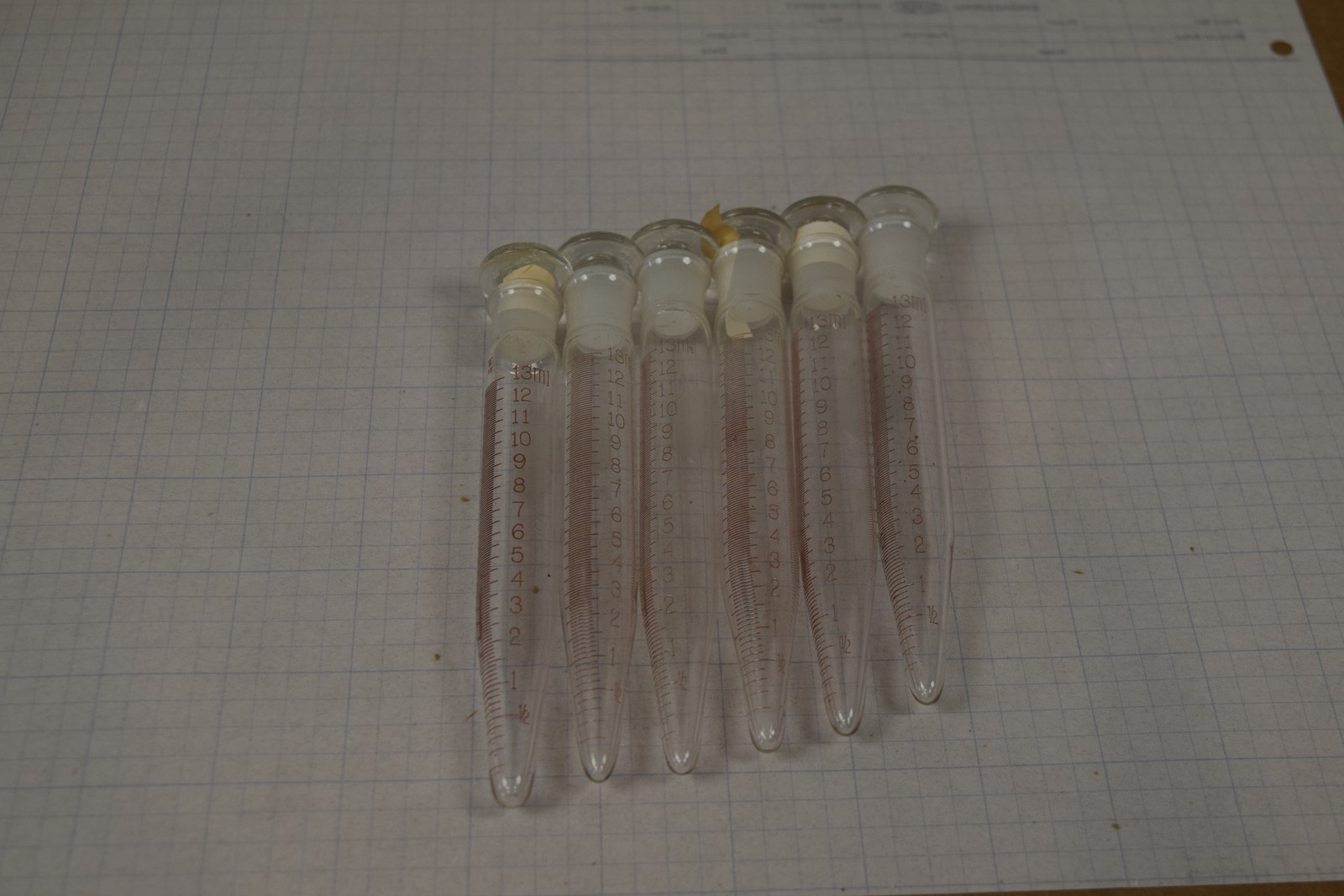Vintage Kimble Kimax 45176 Glass Centrifuge Tube 13mL Conical 6-Pack w/ Stoppers