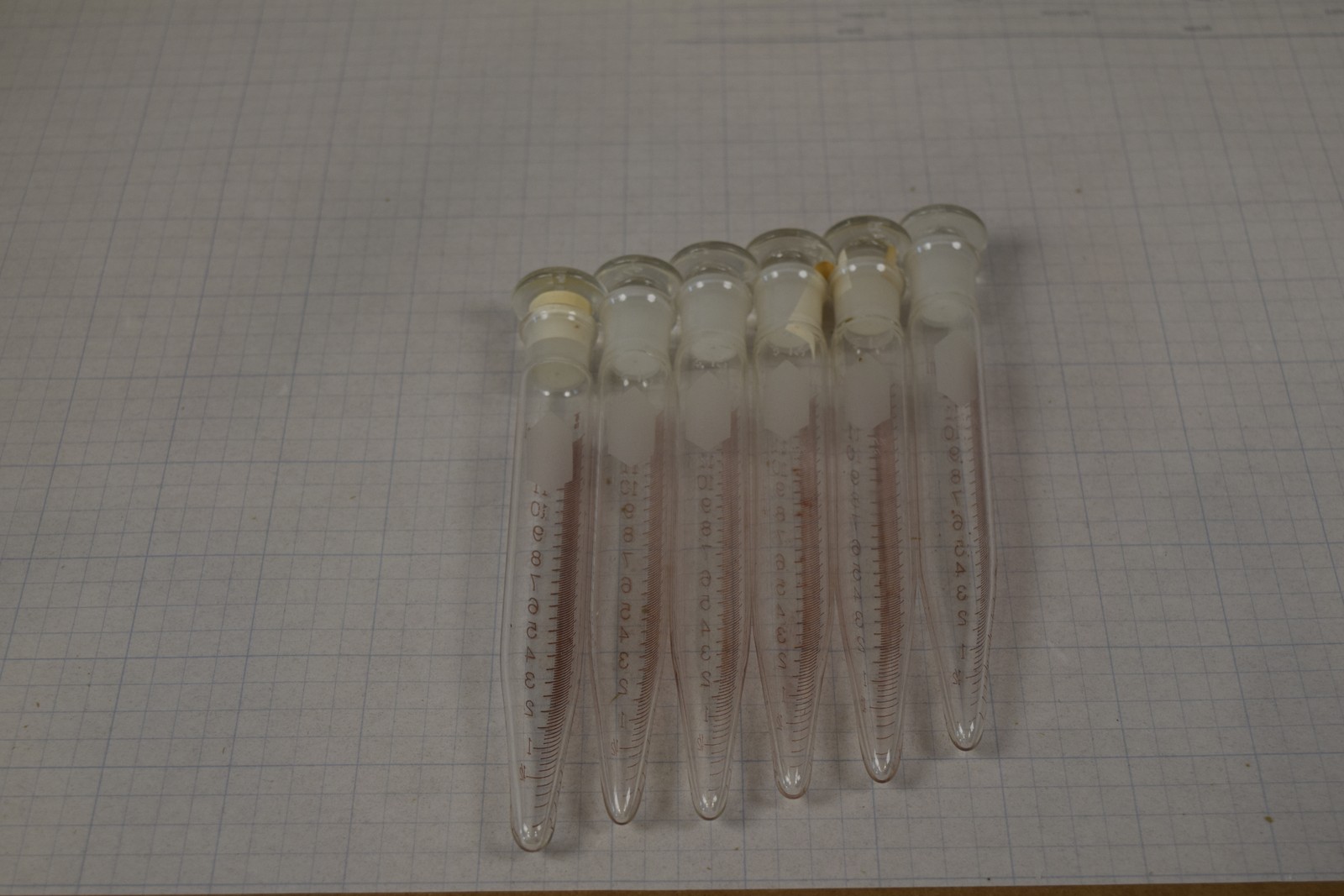 Vintage Kimble Kimax 45176 Glass Centrifuge Tube 13mL Conical 6-Pack w/ Stoppers
