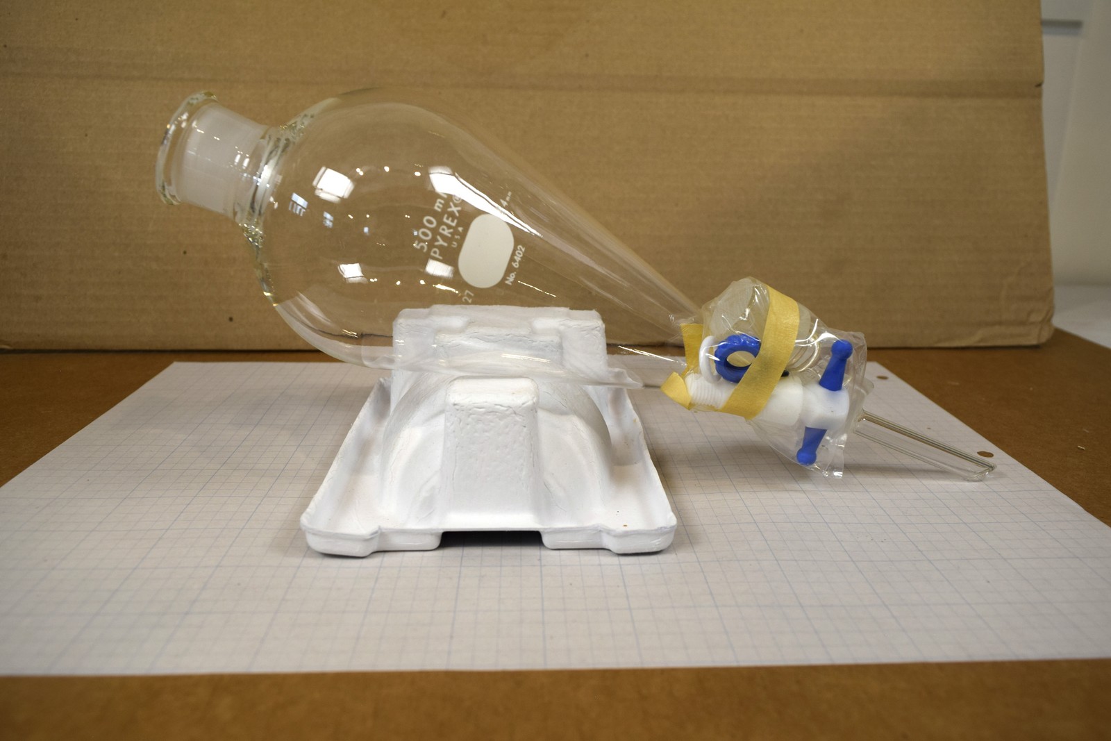 Vintage Pyrex 6402 Squibb Separatory Funnel 500mL PTFE Stopcock Glass Stopper
