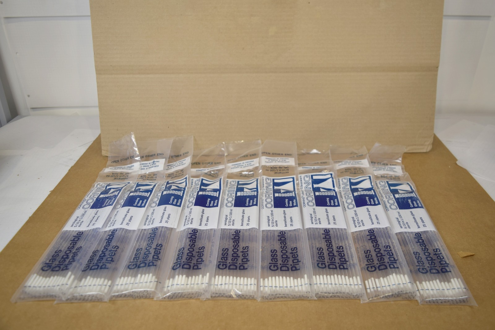Vintage Corning 7078 Glass Serological Pipets 0.5mL in 1/100 - Sealed 25pk NOS