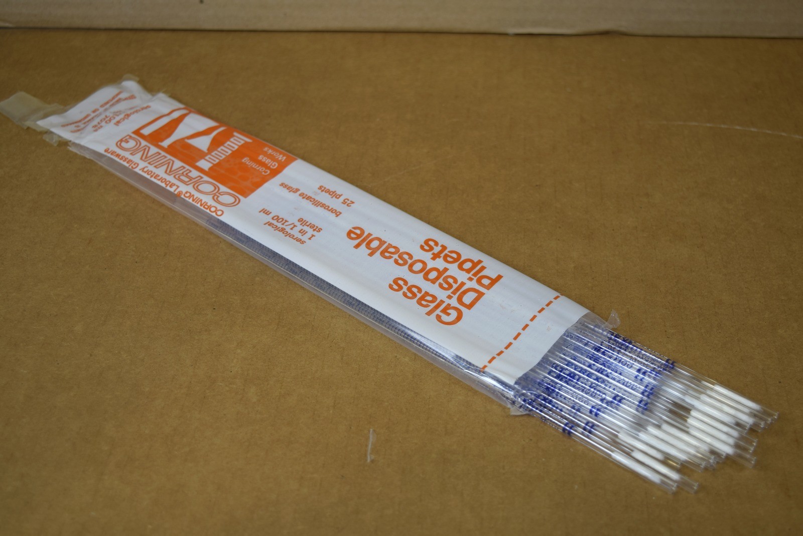 Vintage Corning 7078 Glass Serological Pipets 1mL in 1/100 - 50 pcs, 2 Bags