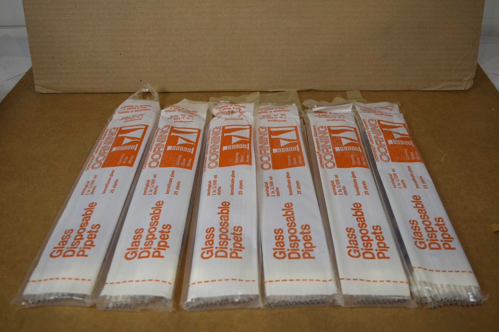 Vintage Corning 7078 Glass Serological Pipets 1mL in 1/100 - 50 pcs, 2 Bags