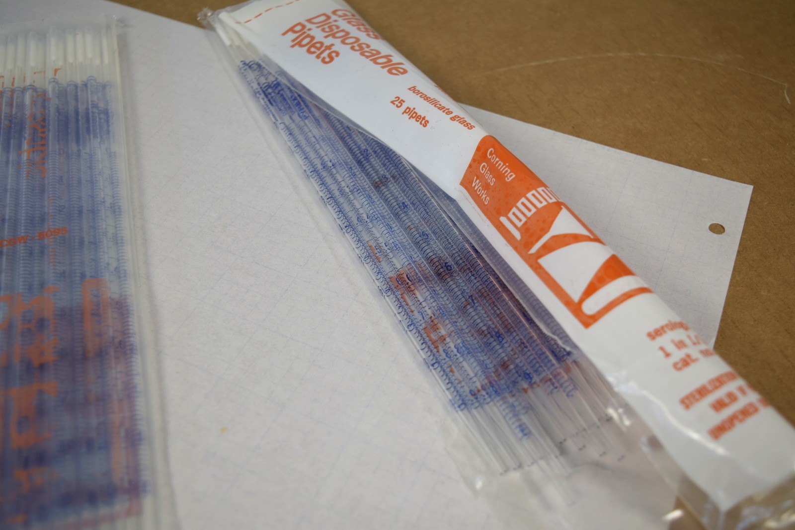 Vintage Corning 7078 Glass Serological Pipets 1mL in 1/100 - 50 pcs, 2 Bags
