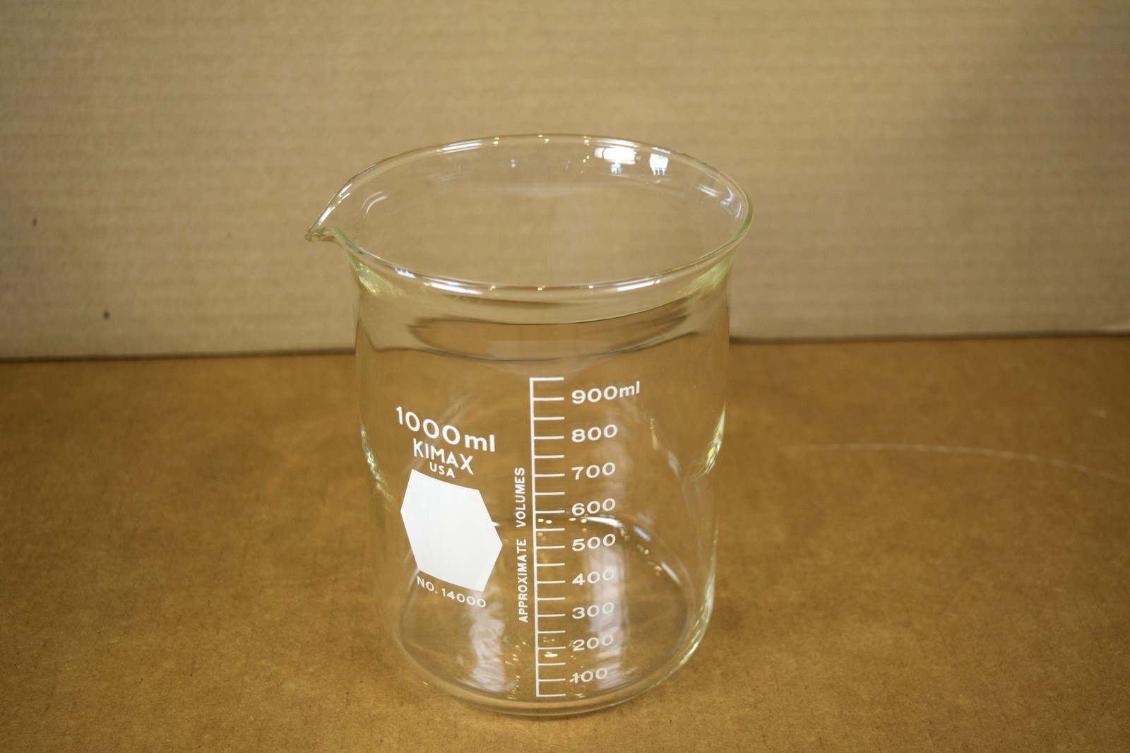 Vintage Kimble Kimax 14000 Beaker 1000mL Heavy Duty Pour Spout Graduated USA