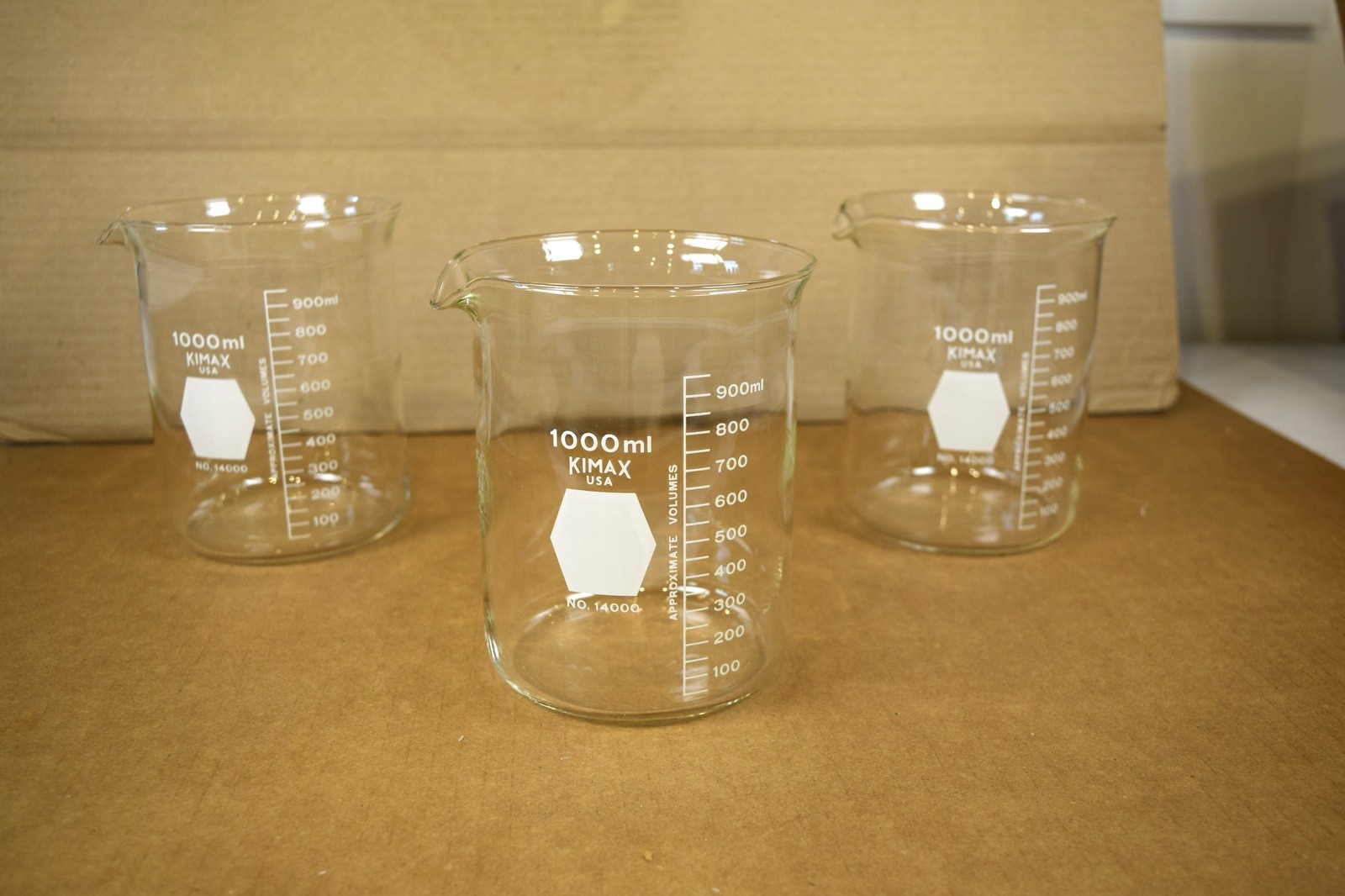 Vintage Kimble Kimax 14000 Beaker 1000mL Heavy Duty Pour Spout Graduated USA
