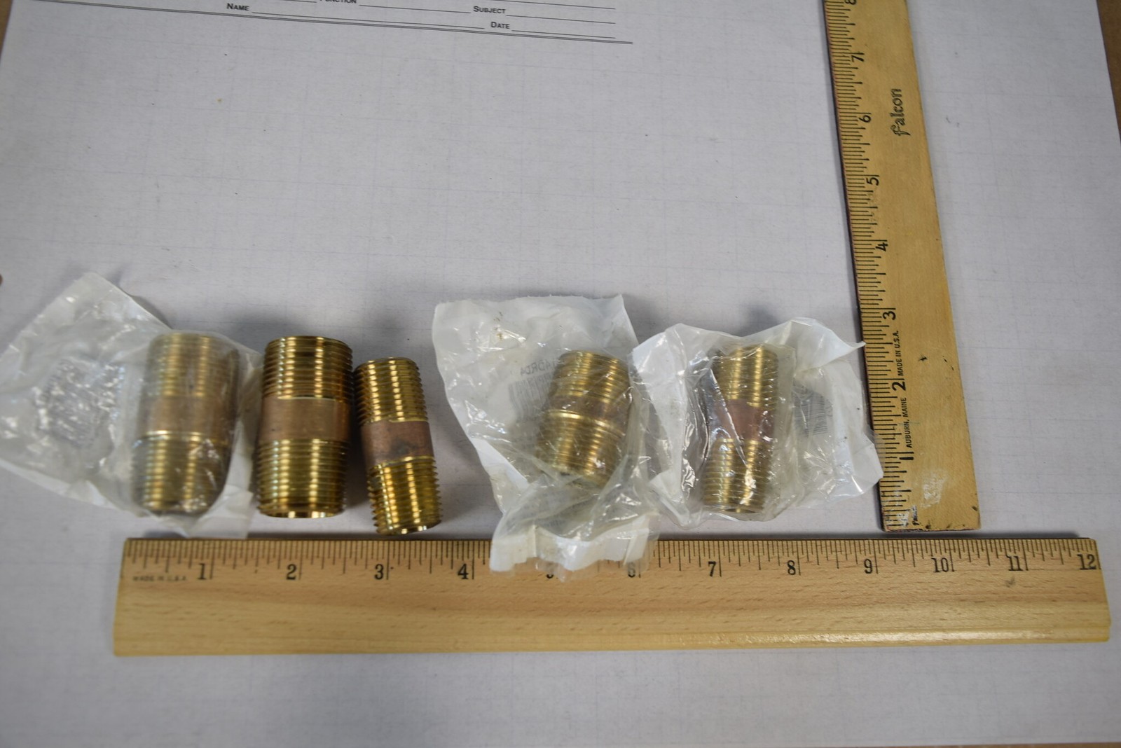 Lot of 5 Brass Pipe Nipples 3/4" NPT x 2-1/2" Long, Threaded Both Ends, New