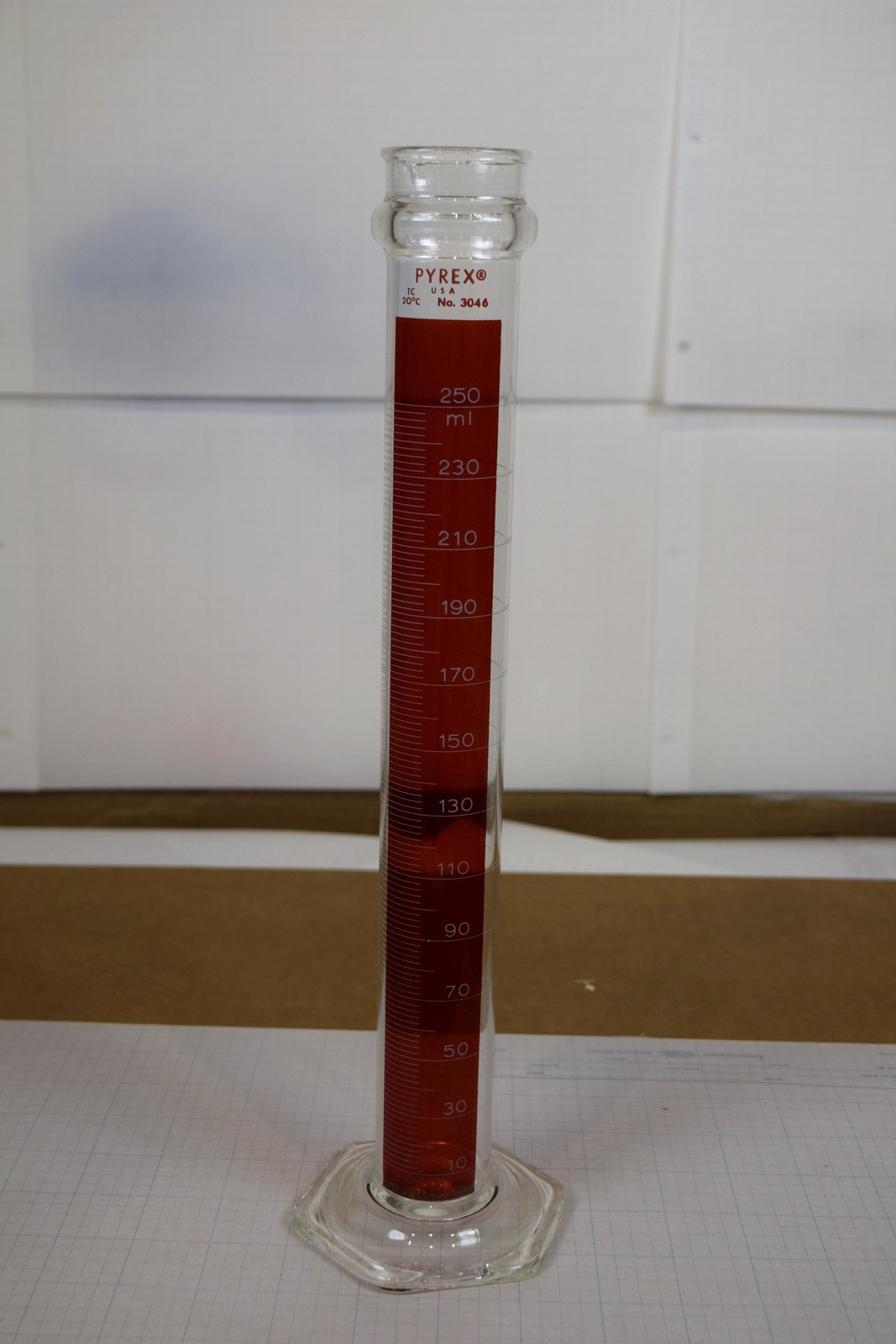 Vintage Corning Pyrex 3046 Graduated Cylinder 250mL Lifetime Red Pour Spout NIB