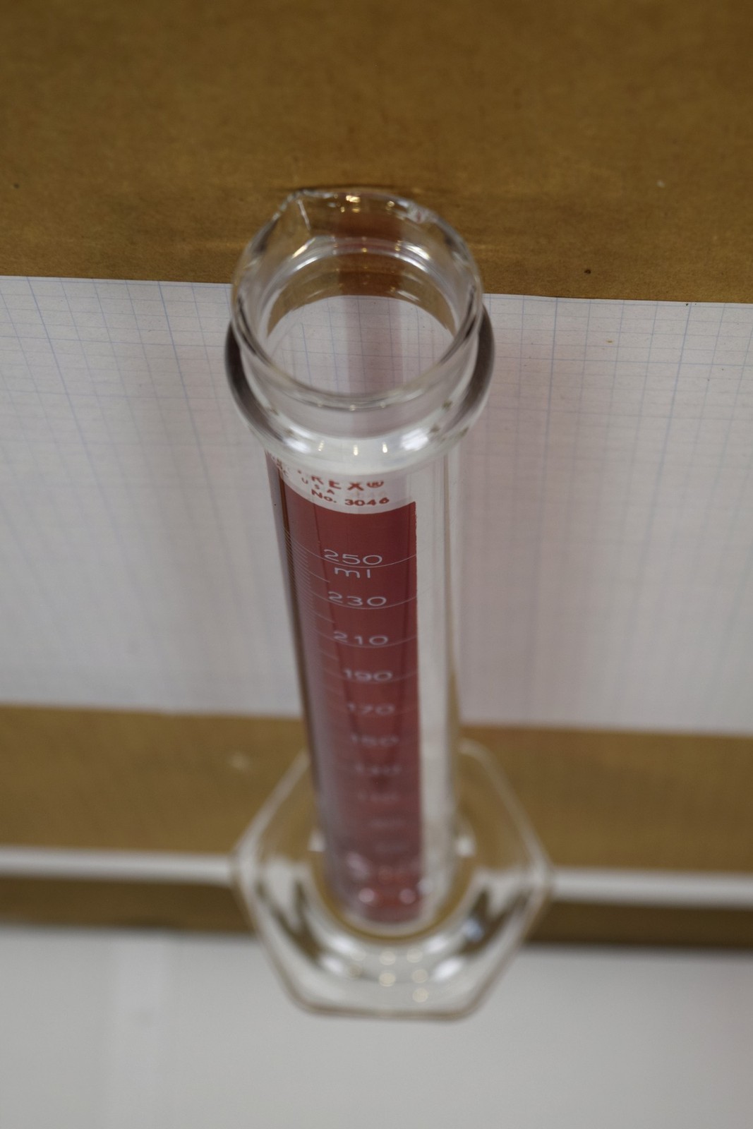 Vintage Corning Pyrex 3046 Graduated Cylinder 250mL Lifetime Red Pour Spout NIB