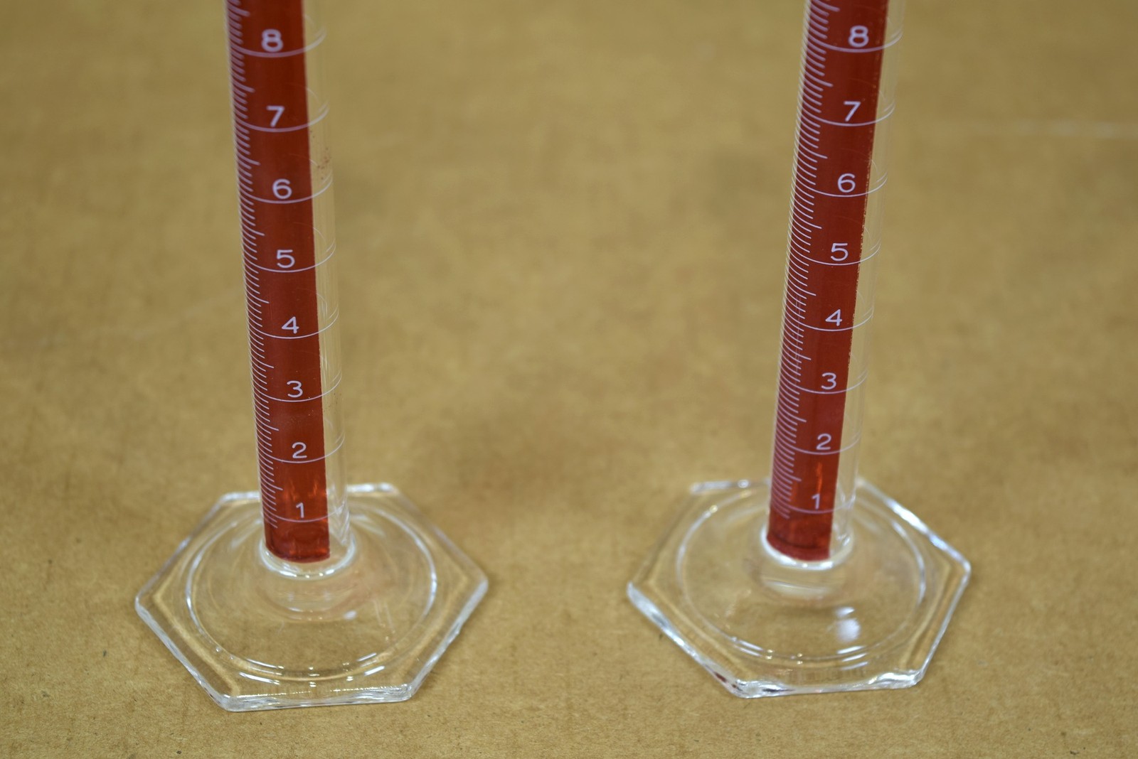 Vintage Corning Pyrex 3046 Graduated Cylinder 10mL Lifetime Red Spout SET OF 2