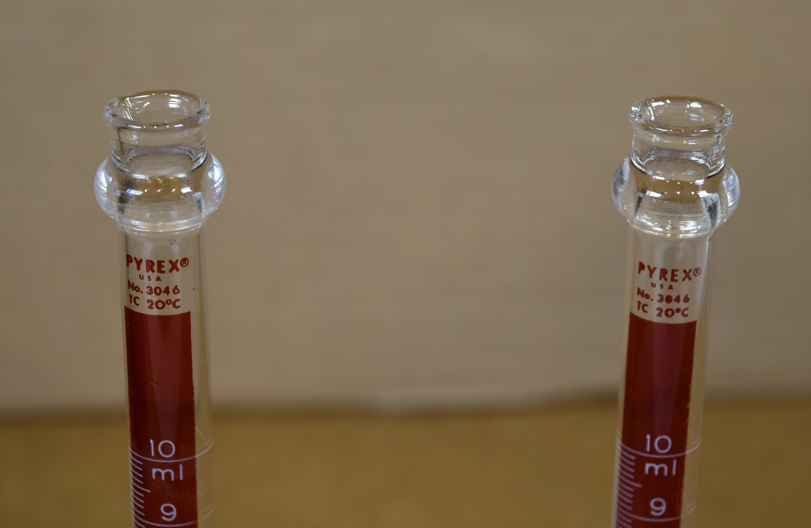 Vintage Corning Pyrex 3046 Graduated Cylinder 10mL Lifetime Red Spout SET OF 2