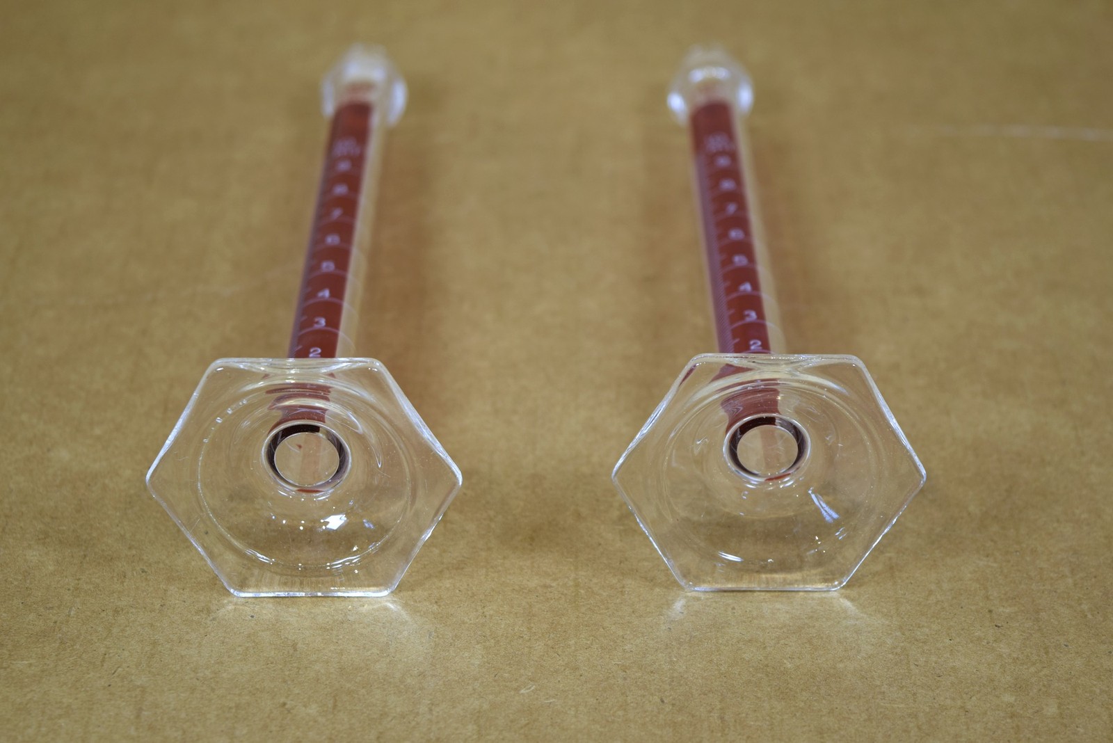 Vintage Corning Pyrex 3046 Graduated Cylinder 10mL Lifetime Red Spout SET OF 2