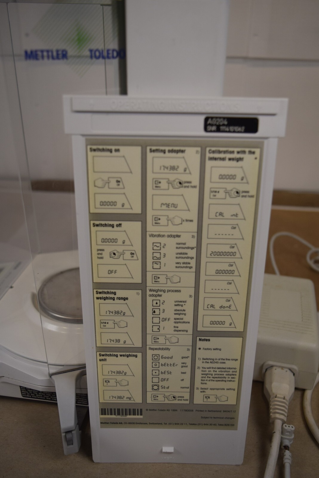 Mettler Toledo AG204 Analytical Balance 210g x 0.1mg FACT Internal Cal + OEM PSU
