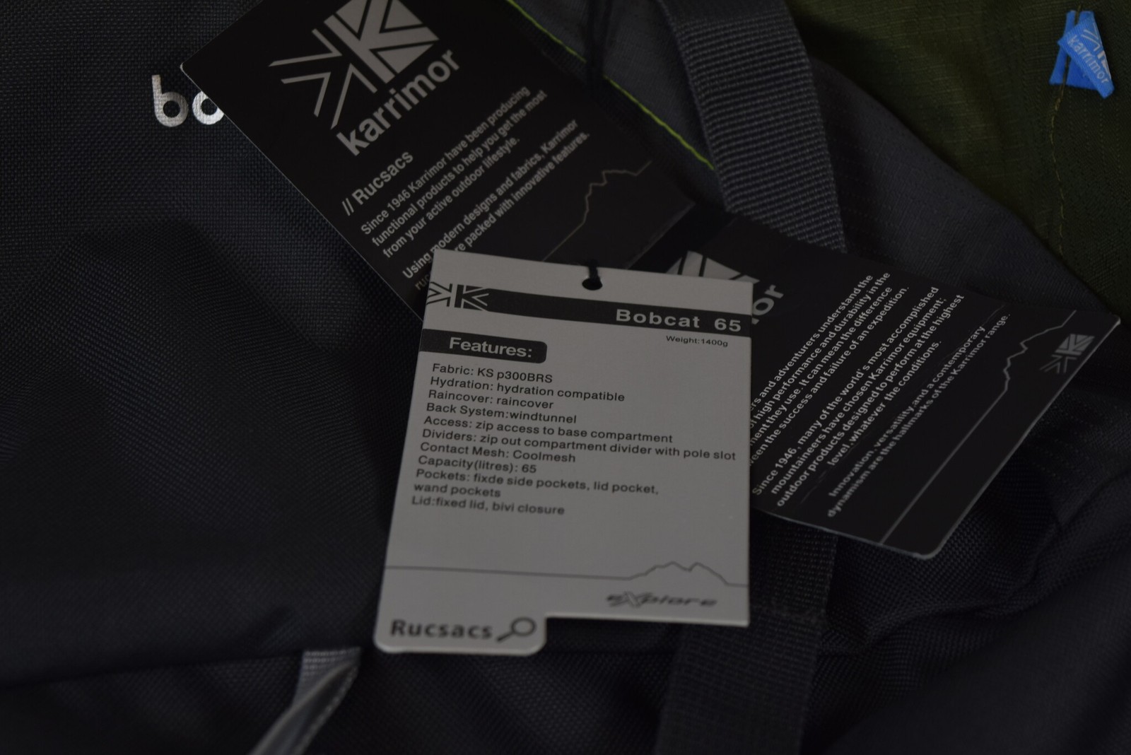 Karrimor Bobcat 65 Rucksack 65L Hiking Backpack Green/Grey - New With Tags