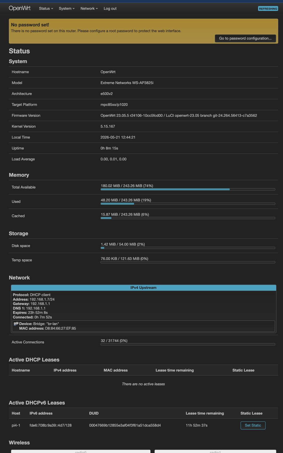 Extreme Networks WS-AP3825i 802.11ac 3x3 Access Point - OpenWrt Flashed, Ready