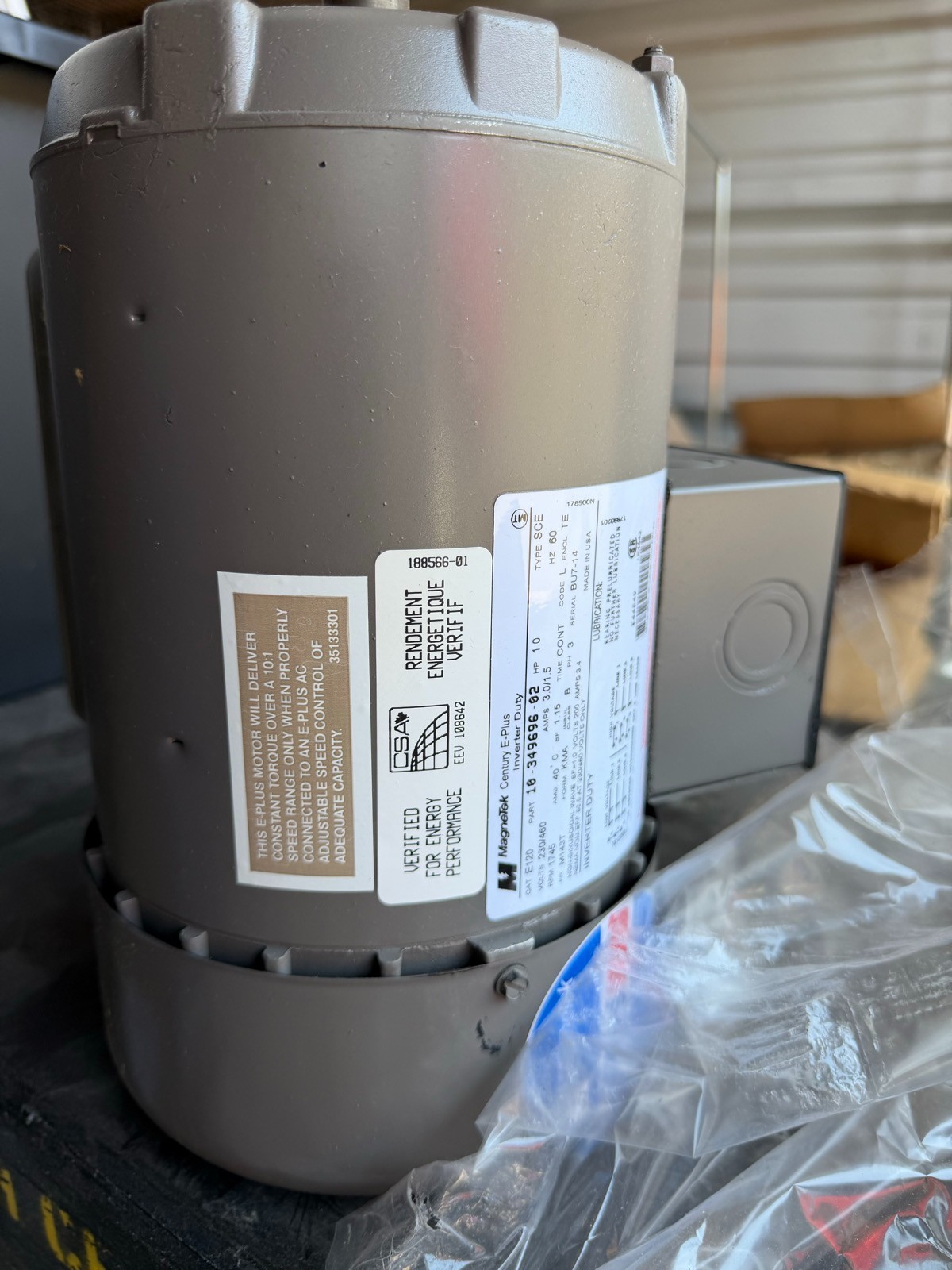 Magnetek Century AC Motor 1 HP 3-Phase 143T Frame Industrial - 16-349696-02