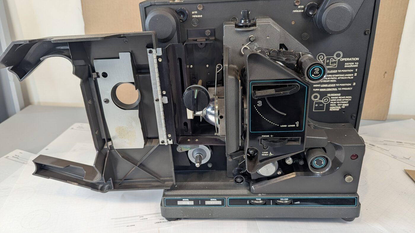 Bell & Howell 2580A Filmosound 16mm Sound Projector + Case - As-Is, Two Faul