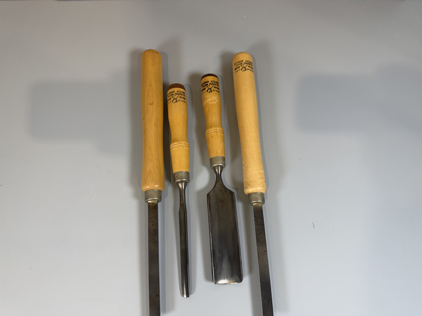 Vintage Buck Bros 4pc Wood Turning Lathe Chisel Gouge Skew Set Made in USA