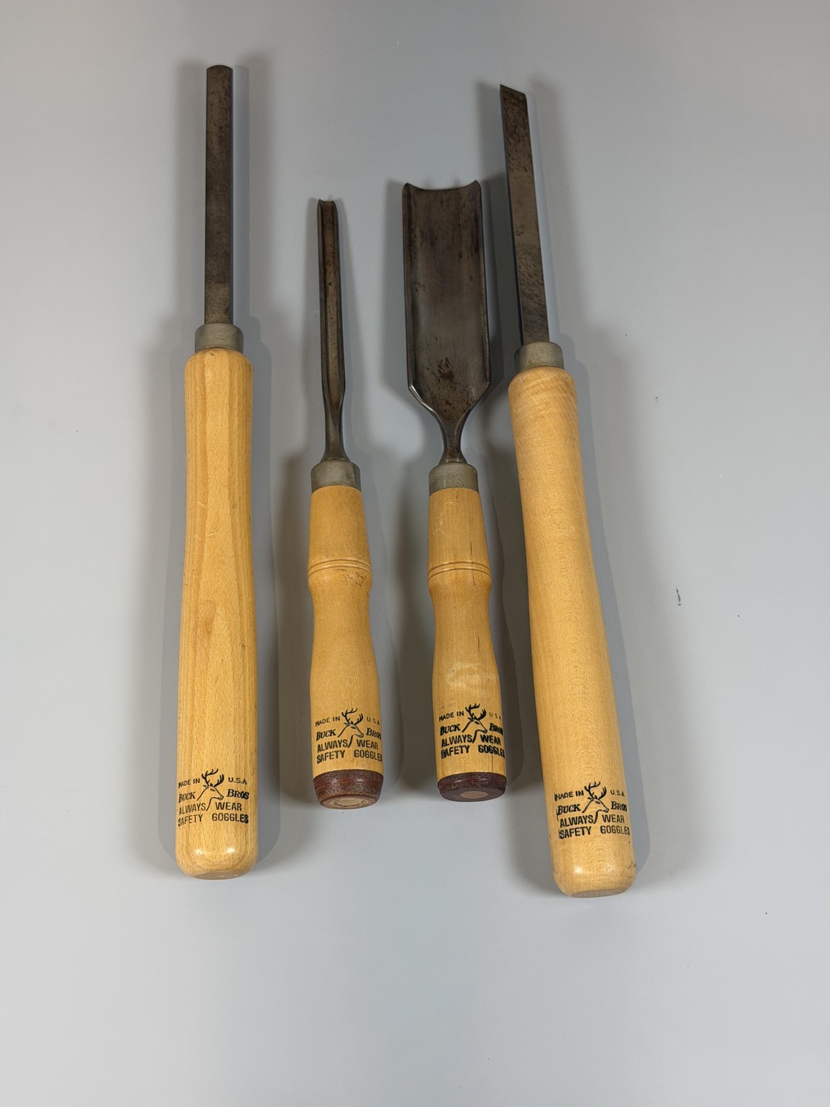 Vintage Buck Bros 4pc Wood Turning Lathe Chisel Gouge Skew Set Made in USA