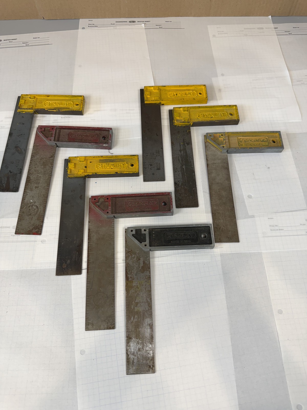 Stanley 6in All-Metal Try Squares, lot of 8 (No.12TS / 46-520) - USA