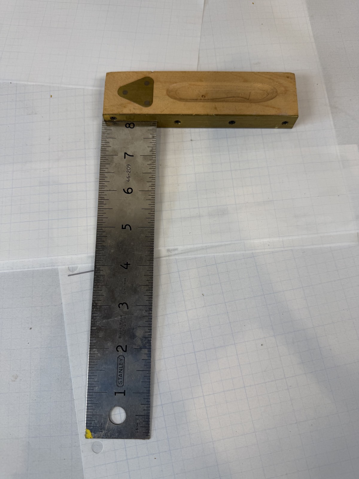 Stanley 46-209 8in Try Square, brass-bound hardwood, Made in England