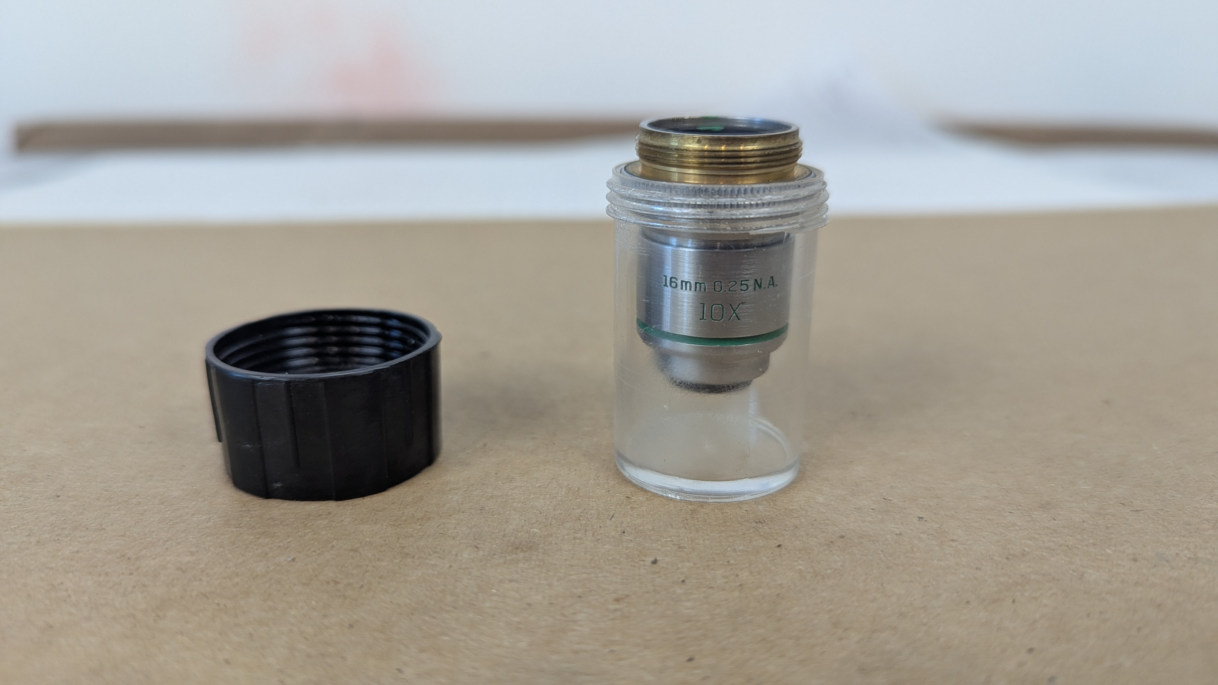 Bausch & Lomb 10X Microscope Objective 16mm N.A. 0.25 RMS Green Band B&L