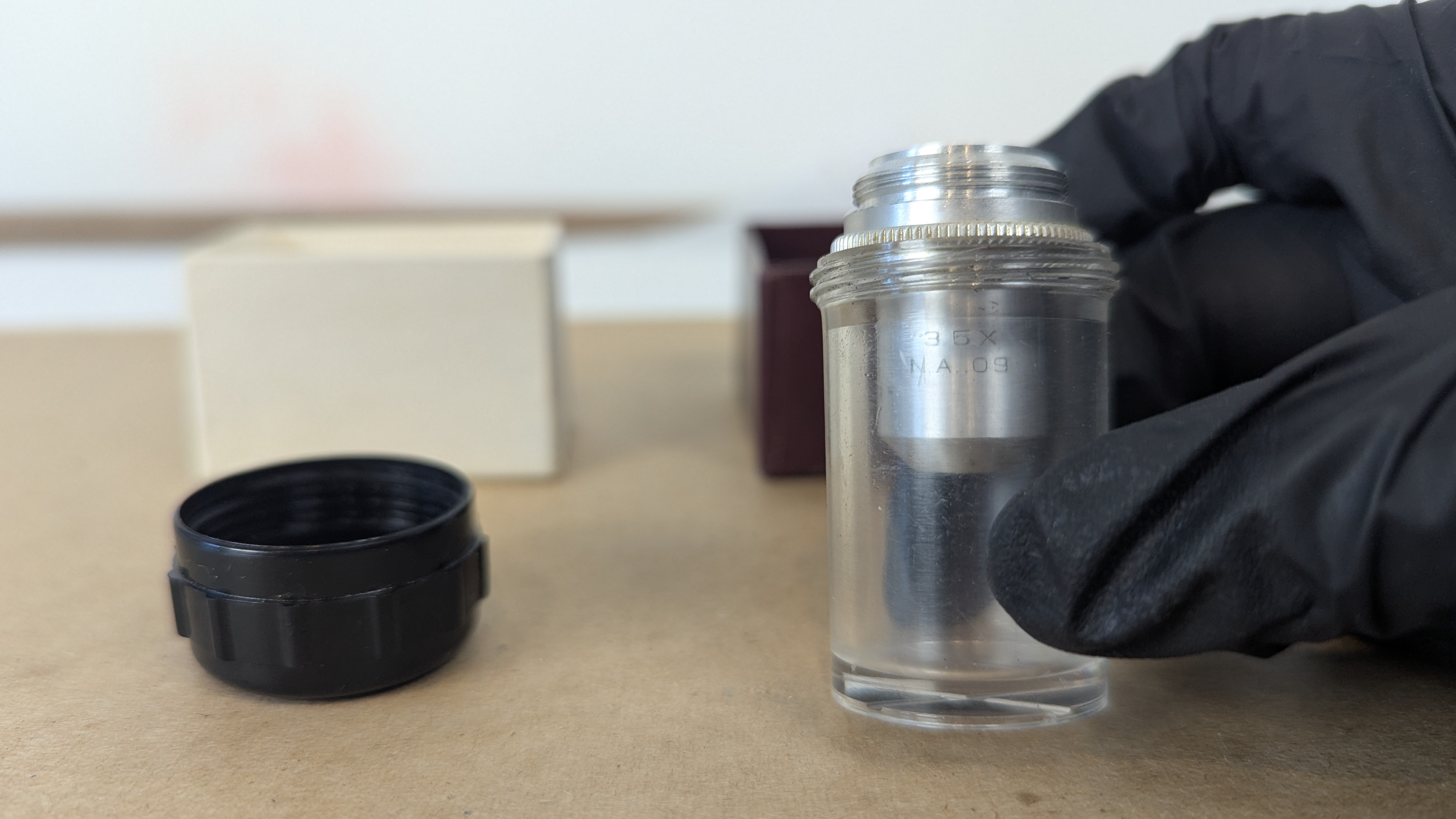 AO Spencer 3.5X Microscope Objective N.A. .09 RMS American Optical Cleaned