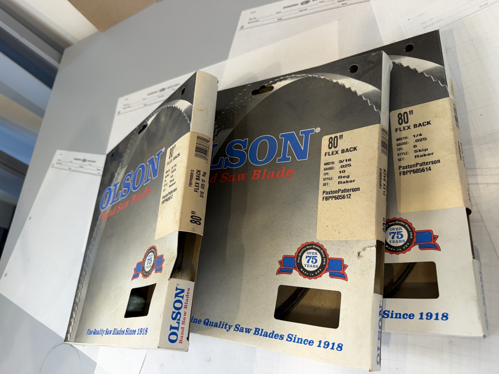 Olson 80 in Band Saw Blades NOS Lot of 4 - 1/4 6 TPI Skip + 3/16 10 TPI Reg