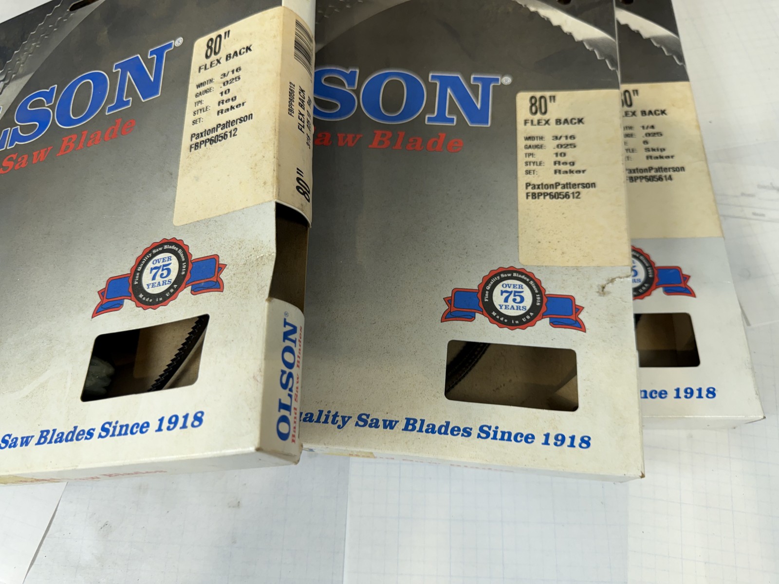 Olson 80 in Band Saw Blades NOS Lot of 4 - 1/4 6 TPI Skip + 3/16 10 TPI Reg